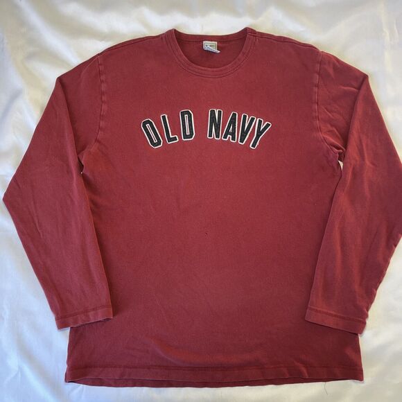 Vtg Old Navy Men Crewneck Sweatshirt Y2K Size M Spell Out Logo Red 2004 **FLAW** - Picture 1 of 9